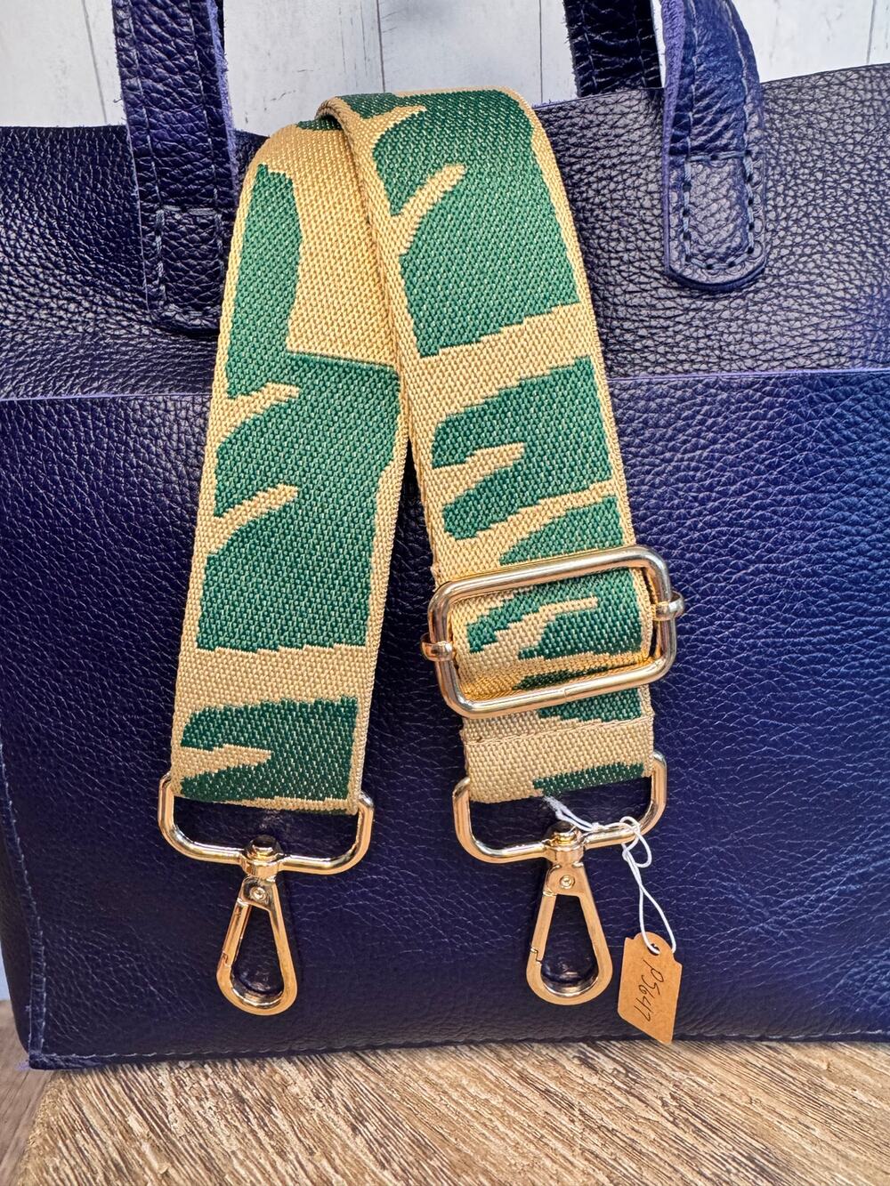 Crossbody Purse BOHO Green Tan Bag Strap Guitar Strap NEW